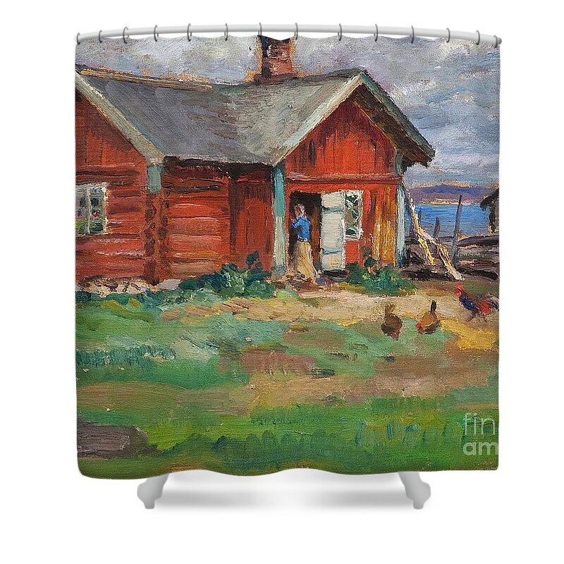 Santeri Salokivi Shower Curtain featuring the painting Cottage by MotionAge Designs