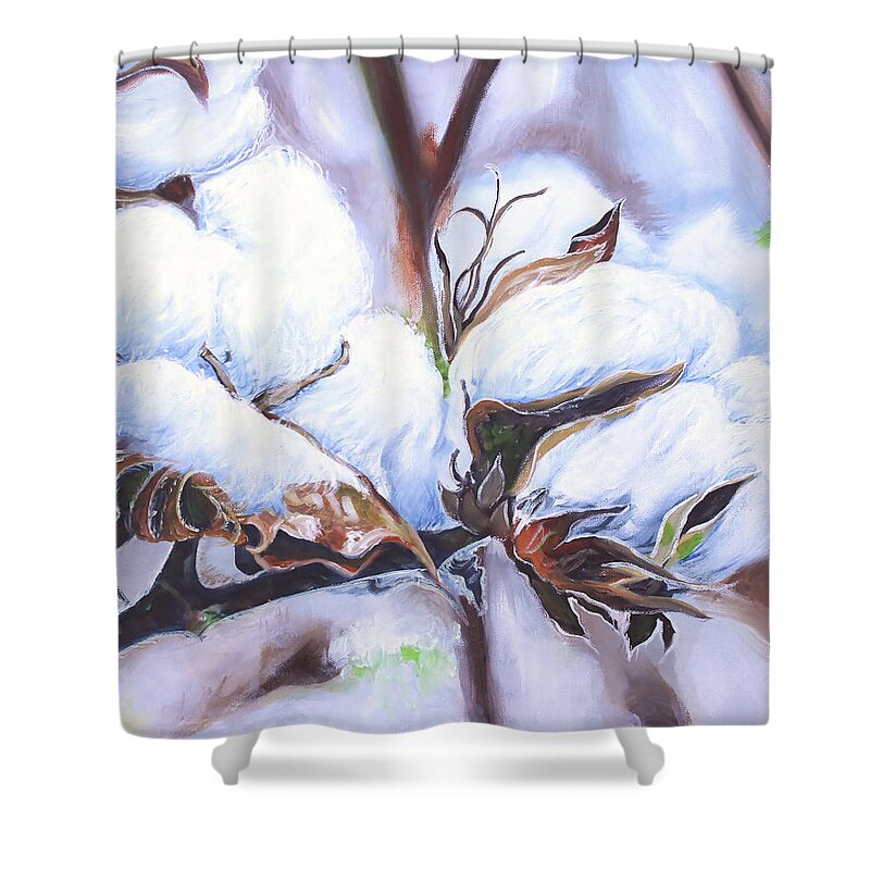 Mississippi Shower Curtain featuring the painting Cotton Bolls by Karl Wagner
