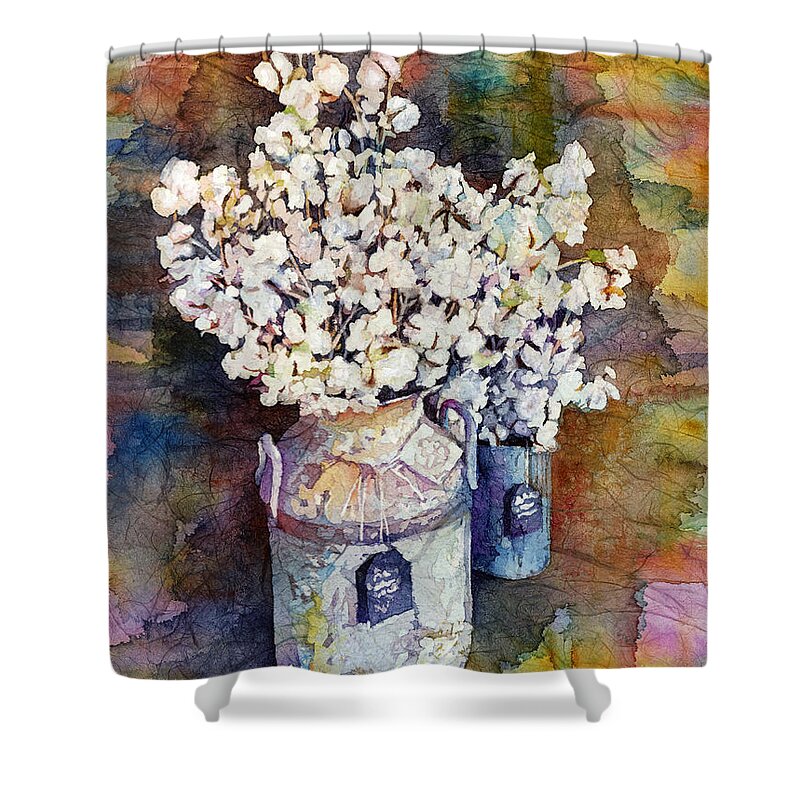 Cotton Stalks Shower Curtain featuring the painting Cotton Stalks by Hailey E Herrera