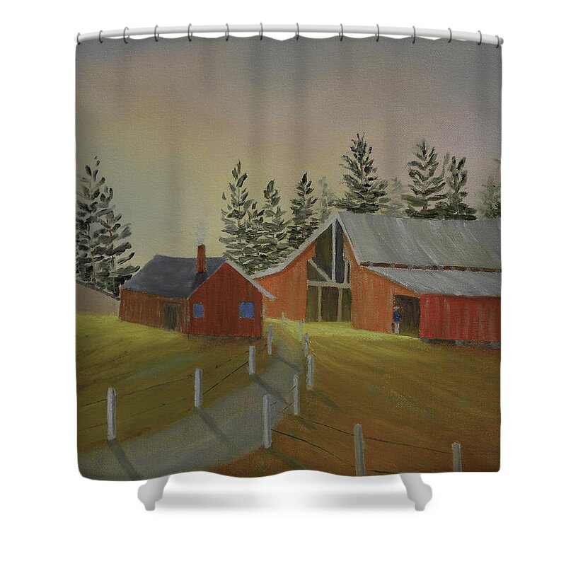 Barn Farm Hills Landscape Country Shower Curtain featuring the painting Country Farm by Scott W White
