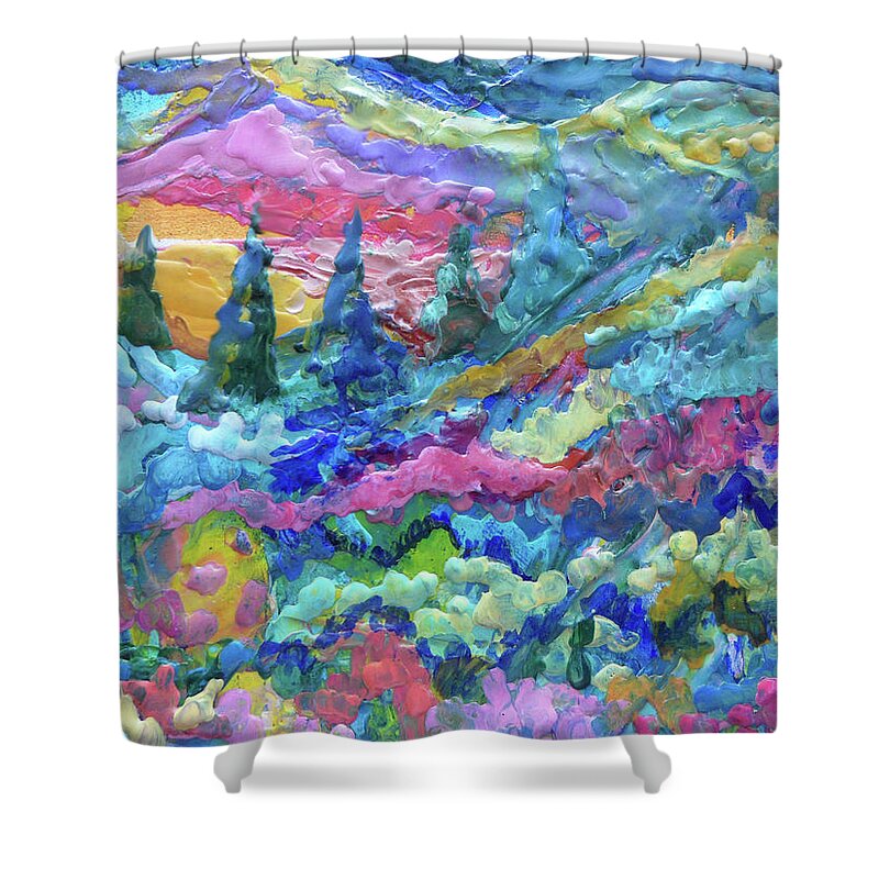 Encaustic Shower Curtain featuring the painting Country Forest detail by Jean Batzell Fitzgerald