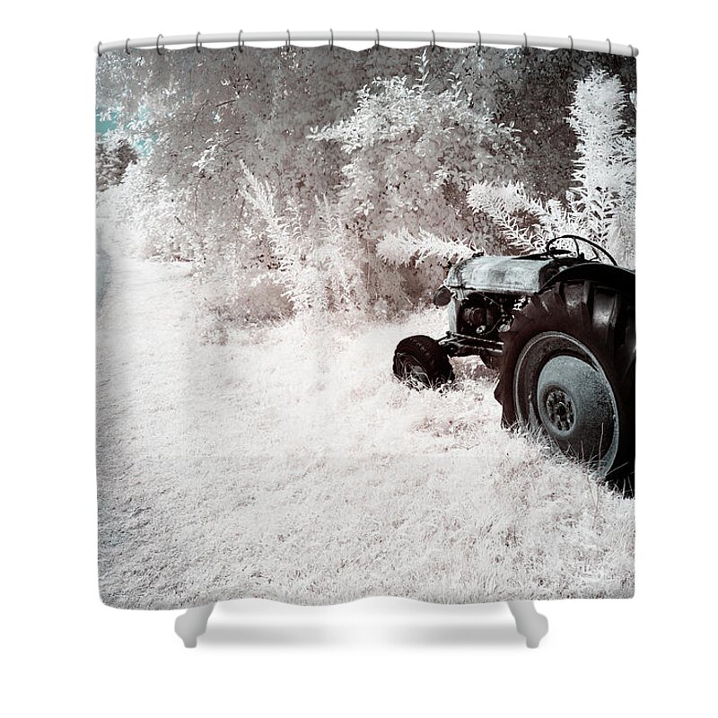 Tractor Shower Curtain featuring the photograph Country Road Blue Sky by Luke Moore