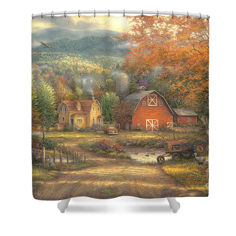 Inspirational Picture Shower Curtain featuring the painting Country Roads Take Me Home by Chuck Pinson
