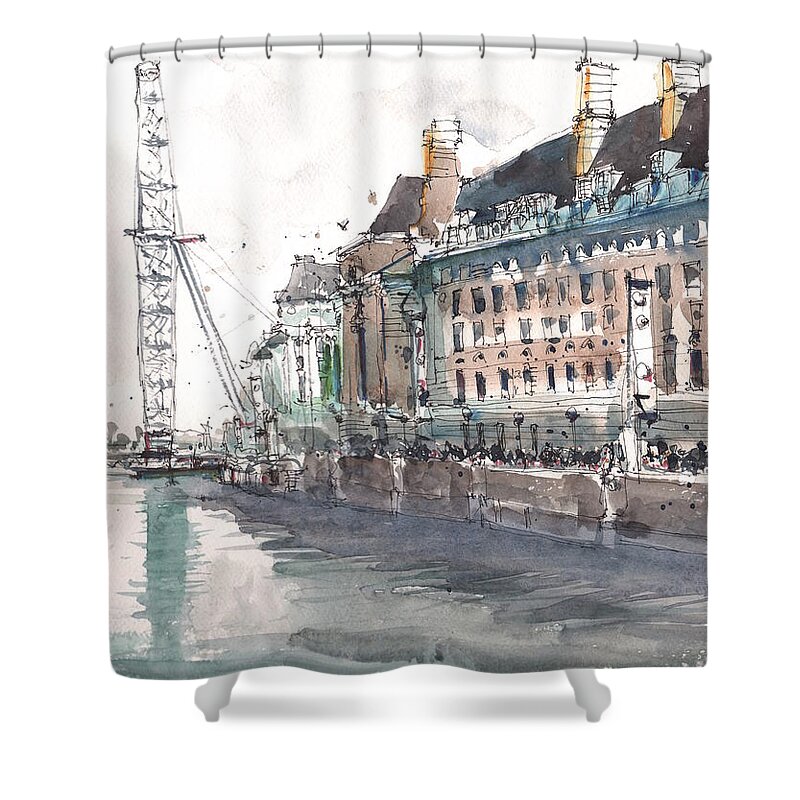 Architecture Shower Curtain featuring the painting County Hall London by Gaston McKenzie