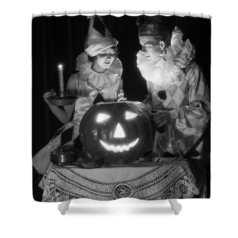 1920s Shower Curtain featuring the photograph Couple In Halloween Costumes & by H. Armstrong Roberts/ClassicStock