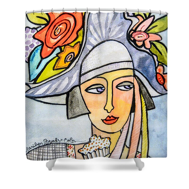Cupcake Shower Curtain featuring the painting Couture Chapeau by Marilyn Brooks
