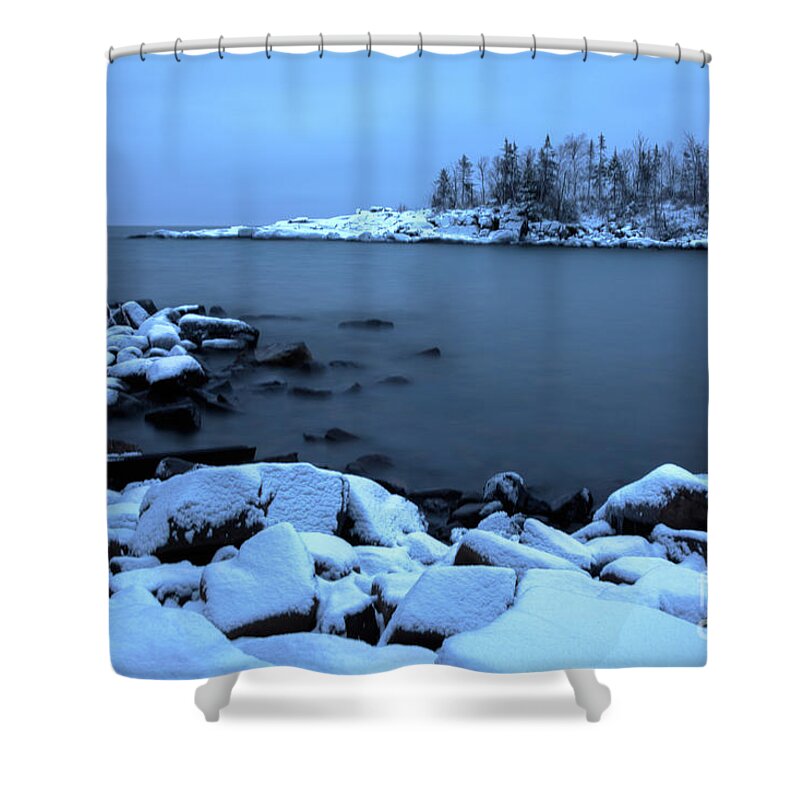 Beaver Bay Shower Curtain featuring the photograph Cove Point Lodge Lake Superior Minnesota by Wayne Moran
