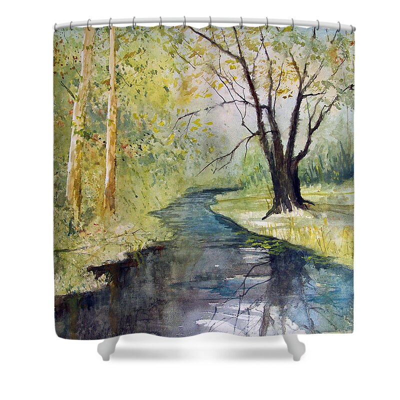 Watercolor Shower Curtain featuring the painting Covered Bridge Park by Ryan Radke