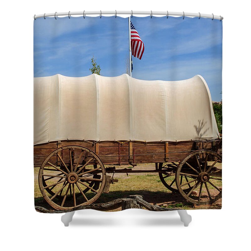 Covered Wagon Shower Curtain featuring the photograph Covered Wagon at Fort Bluff by Tikvah's Hope