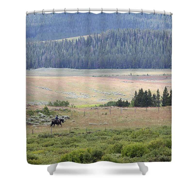 Wyoming Shower Curtain featuring the photograph Cow Camp View by Diane Bohna