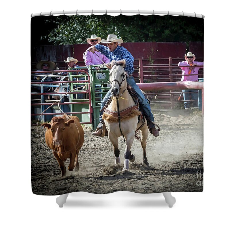 Cowboy Shower Curtain featuring the photograph Cowboy In Action#2 by Sal Ahmed