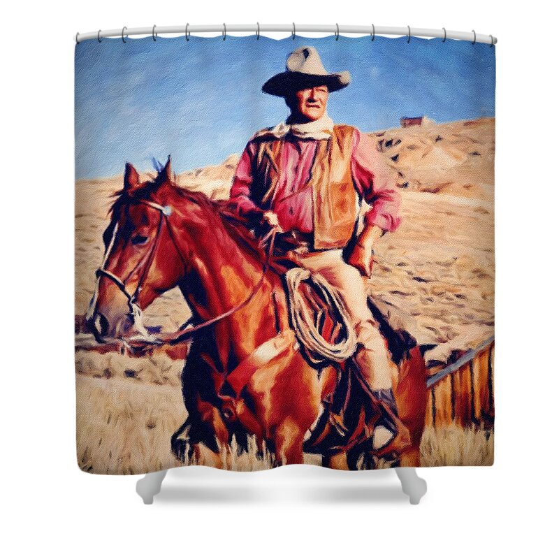 John Wayne Shower Curtain featuring the painting Cowboy John Wayne by Vincent Monozlay