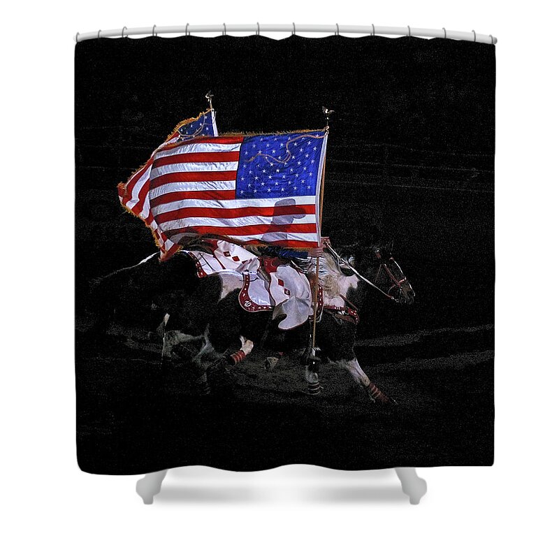 U.s. Flag Shower Curtain featuring the photograph Cowboy Patriots by Ron White