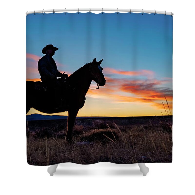 Cowboy Shower Curtain featuring the photograph Cowboy Sunrise by David Soldano