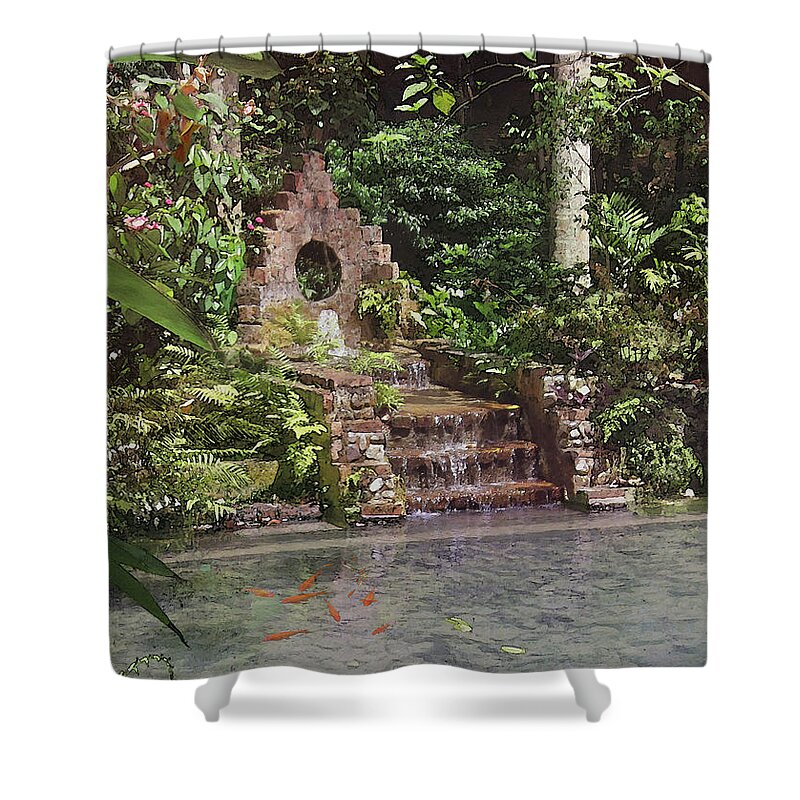Cedric Hampton Shower Curtain featuring the photograph Coyaba Garden Fountain by Cedric Hampton