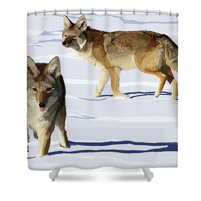 Animals Shower Curtain featuring the digital art Coyote Pair by Pam Little