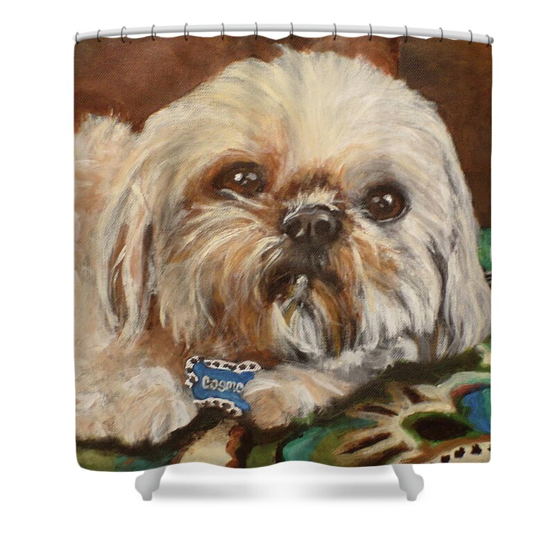 Bichon Shower Curtain featuring the painting Cozmo by Carol Russell