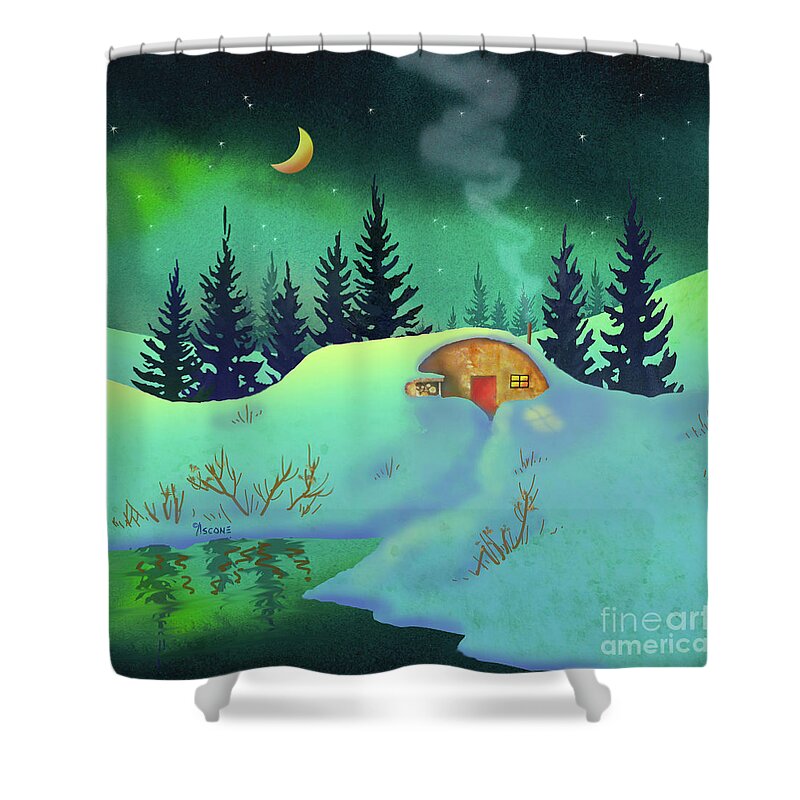 Cozy Quonset Shower Curtain featuring the painting Cozy Quonset by Teresa Ascone