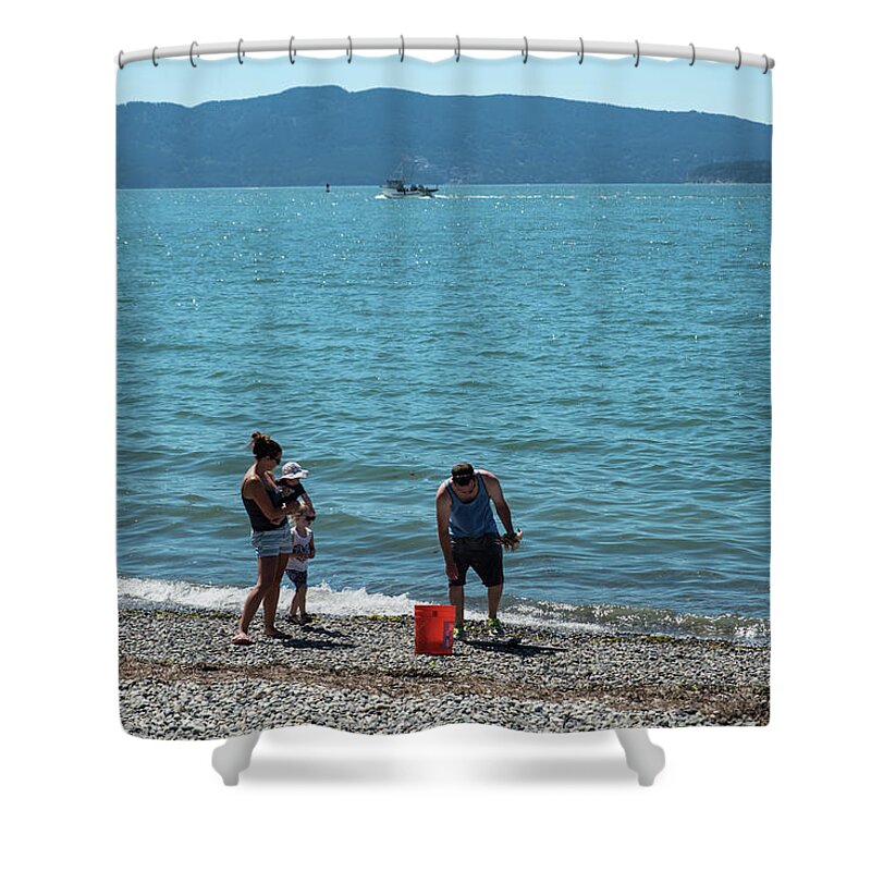 Crabbing Family Shower Curtain featuring the photograph Crabbing Family by Tom Cochran