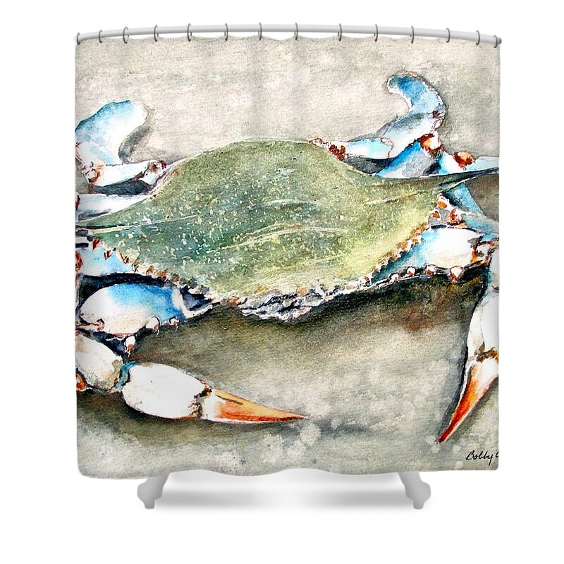 Crab Shower Curtain featuring the painting Crabby Babby by Bobby Walters