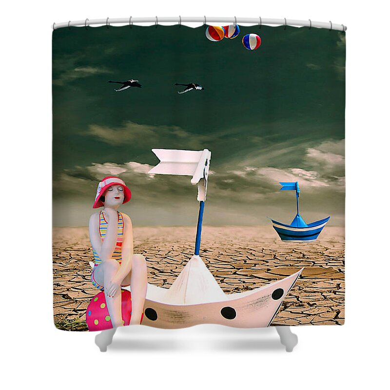 Fun Shower Curtain featuring the digital art Cracked II - The Bathing Beauty by Chris Armytage