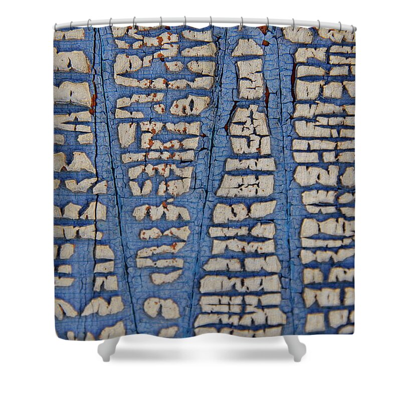 Antique Shower Curtain featuring the photograph Crackled Blue White Paint by Andrea Kollo