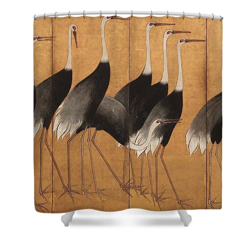 Ogata Korin Shower Curtain featuring the painting Cranes by Ogata Korin