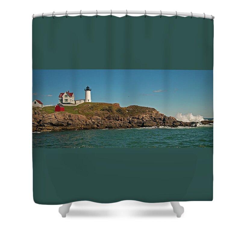 Nubble Light Shower Curtain featuring the photograph Crashing at the Nubble Light by Paul Mangold
