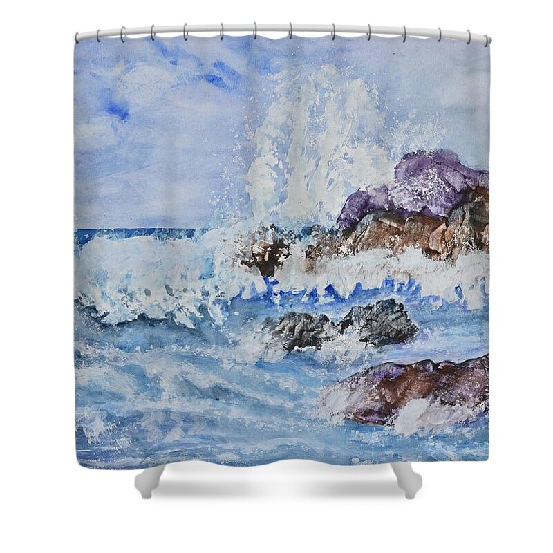 Linda Brody Shower Curtain featuring the painting Crashing Wave III by Linda Brody