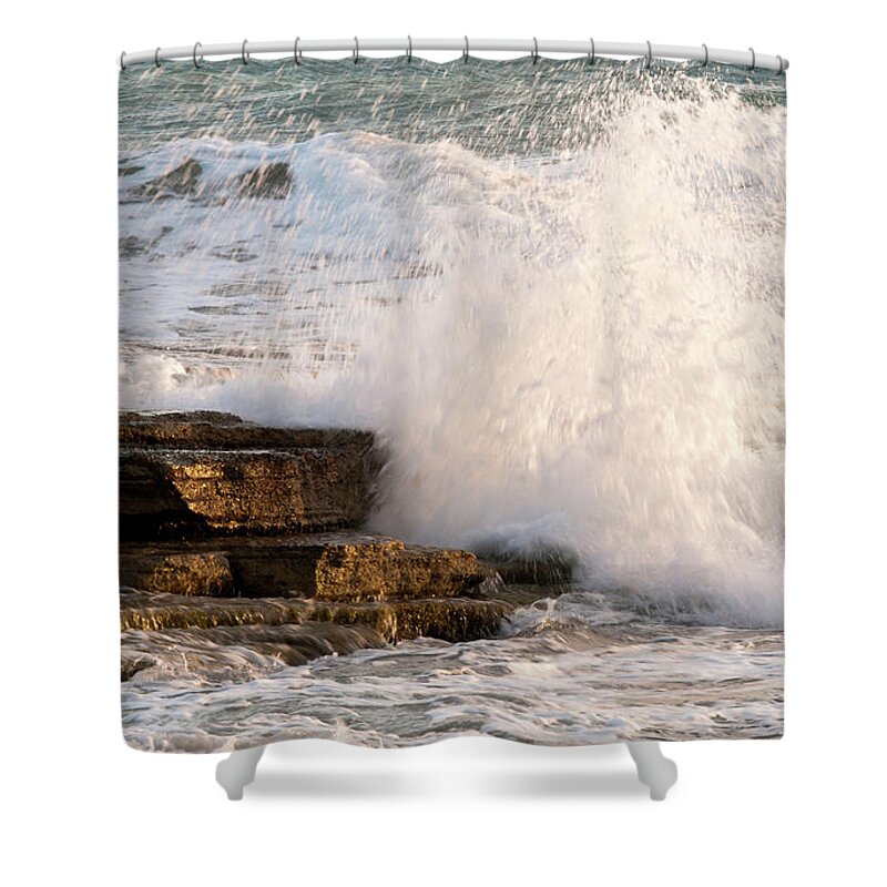 Wave Shower Curtain featuring the photograph Crashing waves by Michalakis Ppalis