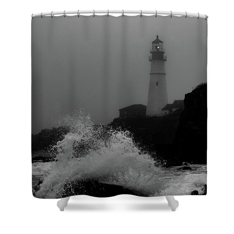Fog Shower Curtain featuring the photograph Crashing Waves on a foggy morning by Darryl Hendricks
