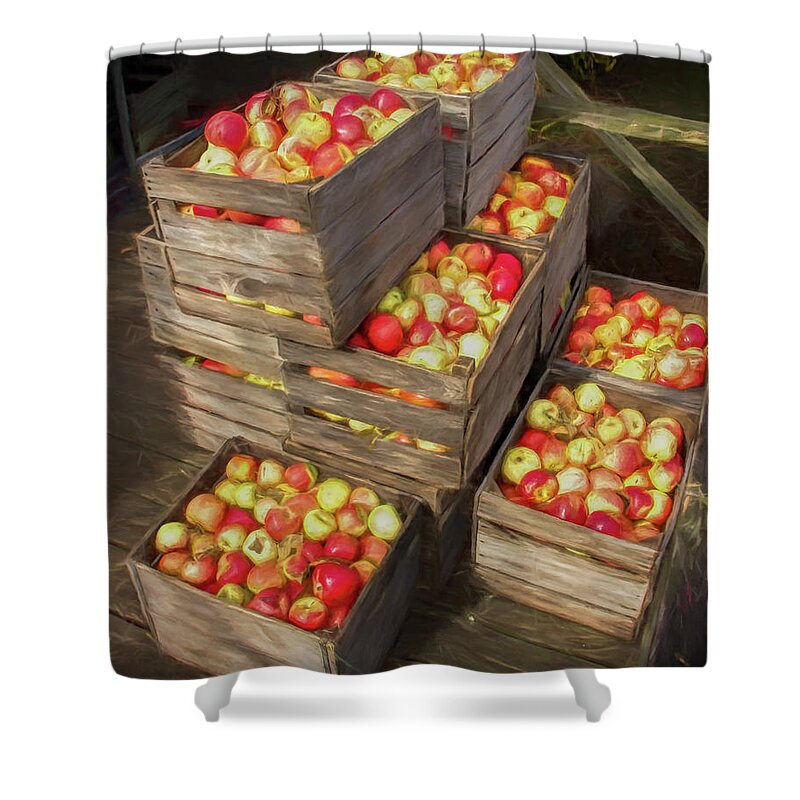 Art Shower Curtain featuring the photograph Crated Apples waiting for the Cider Press Painterly Version by Randall Nyhof