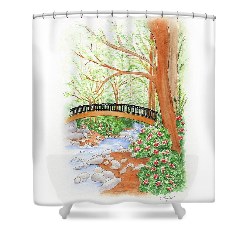 Lithia Park Shower Curtain featuring the painting Creek Crossing by Lori Taylor