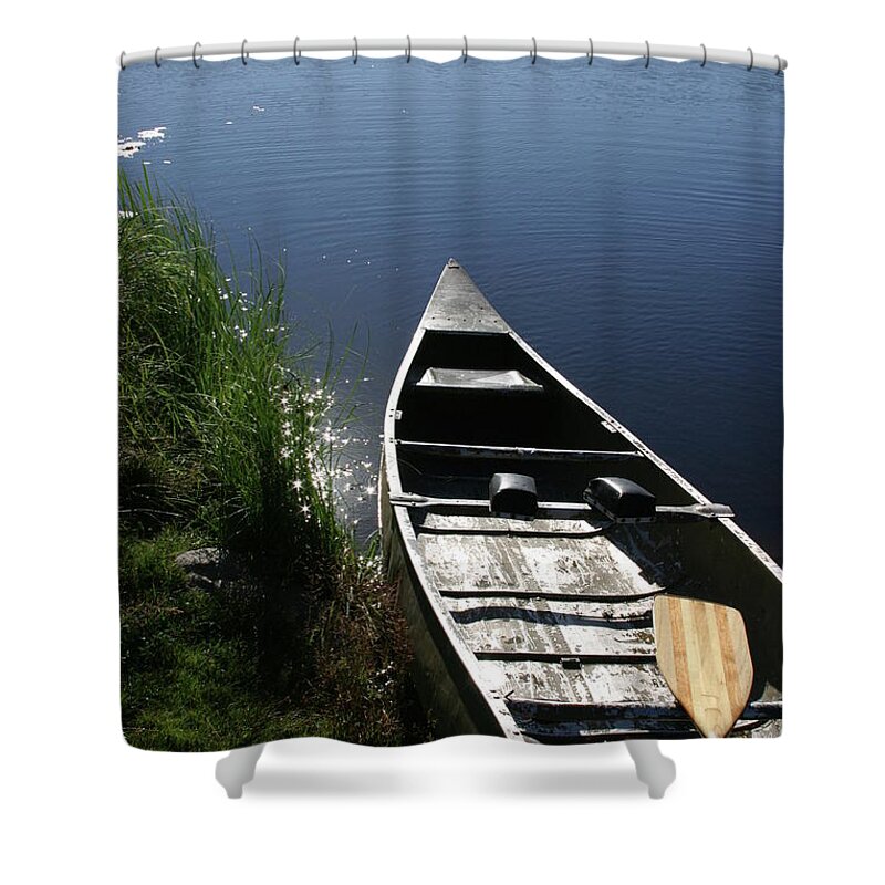 Canoe Shower Curtain featuring the photograph Creekside Canoe by Jeff Floyd CA