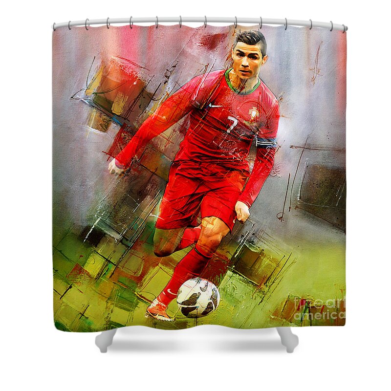 Cristiano Ronaldo Shower Curtain featuring the painting Cristiano Ronaldo by Gull G