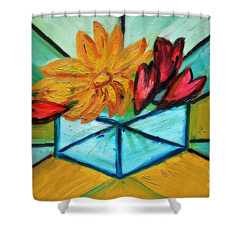 Cubic Shower Curtain featuring the painting Cubes by Ramona Matei