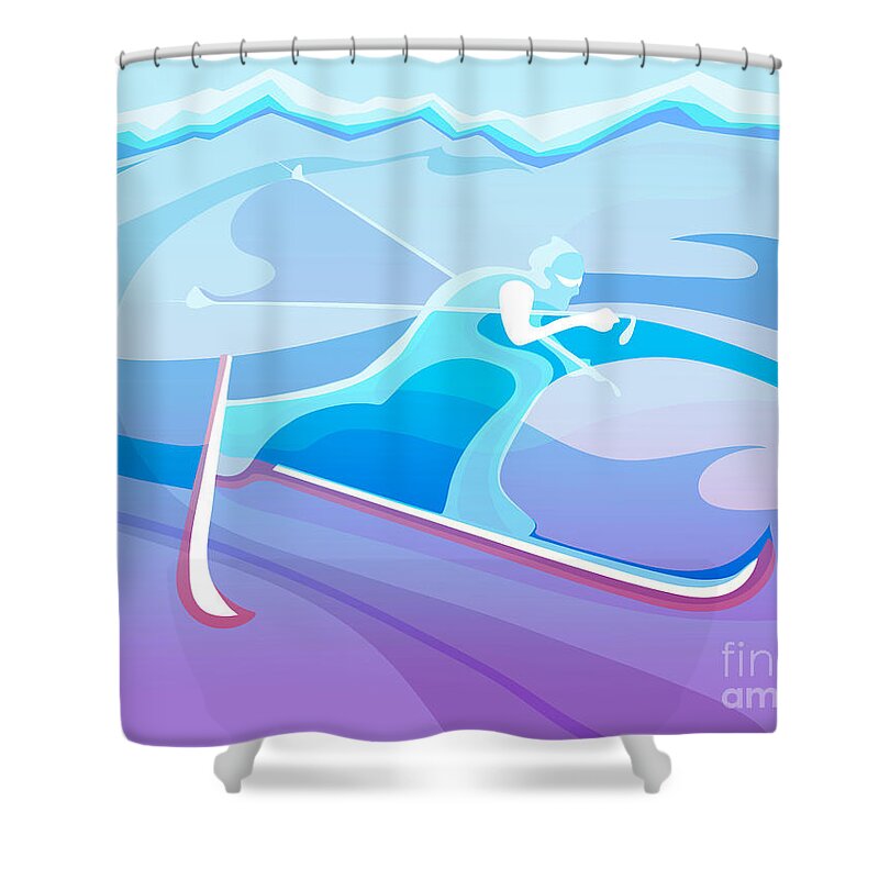 Skiing Shower Curtain featuring the painting Cross County skier abstract by Sassan Filsoof