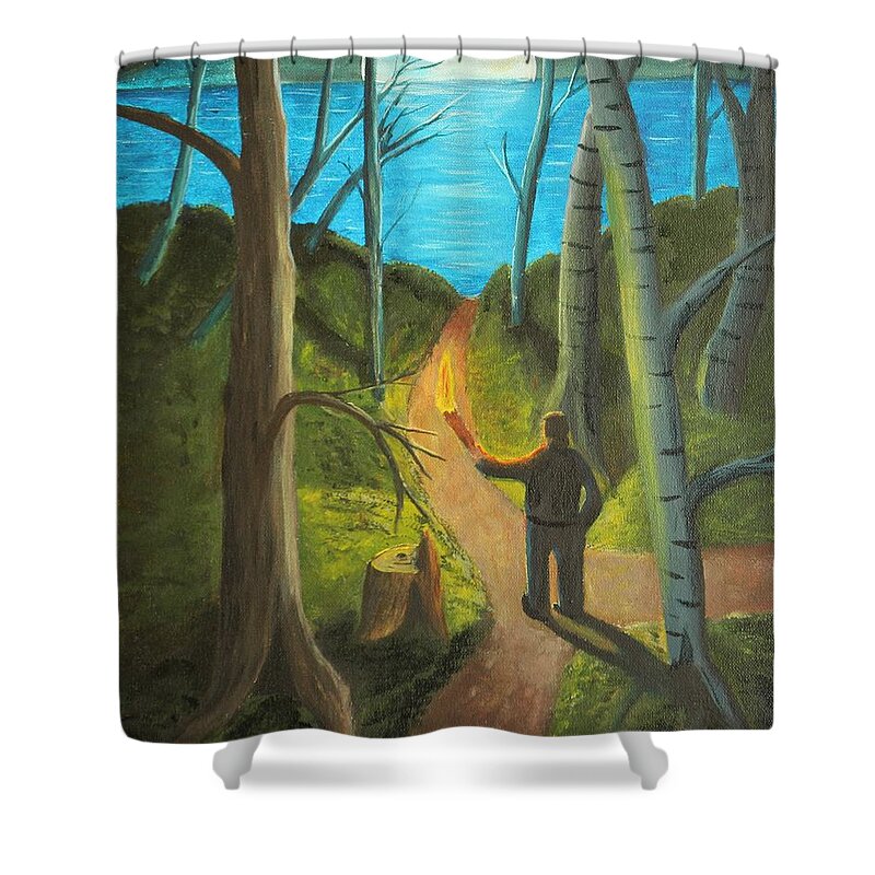 Forest Shower Curtain featuring the painting Crossroads by David Bigelow