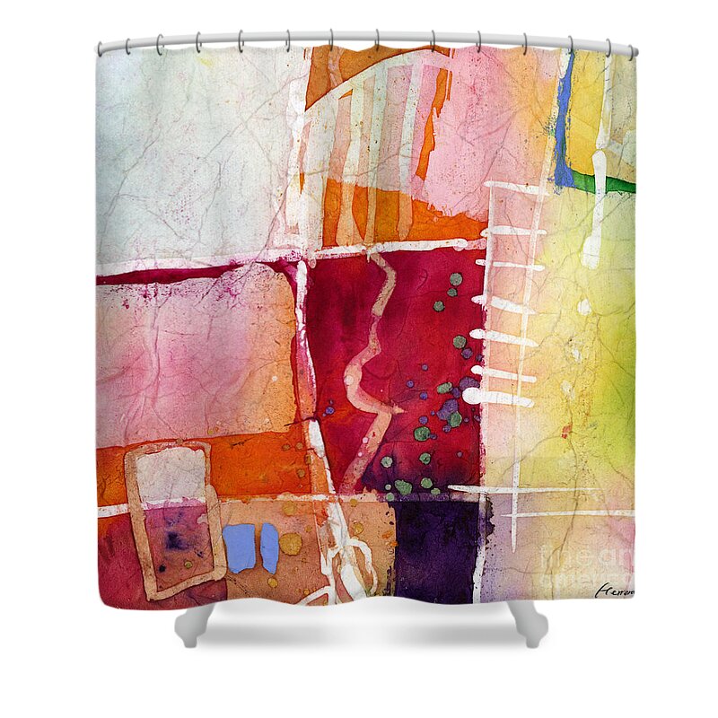 Abstract Shower Curtain featuring the painting Crossroads - Red by Hailey E Herrera