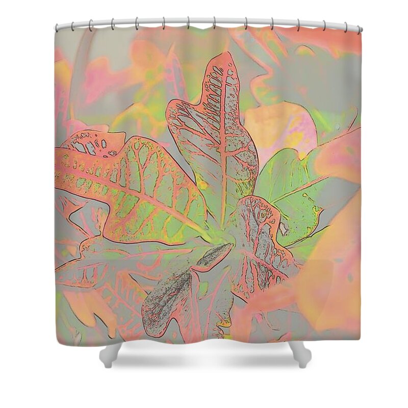Linda Brody Shower Curtain featuring the digital art Croton Leaves I Pastel by Linda Brody