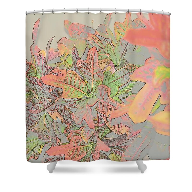 Linda Brody Shower Curtain featuring the digital art Croton Leaves II Pastel by Linda Brody