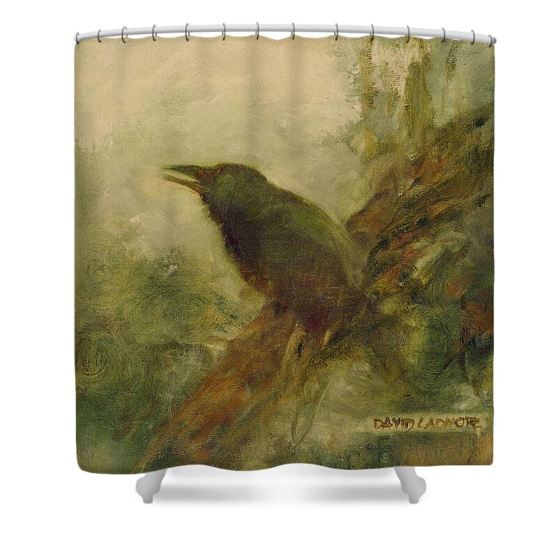 Crow Shower Curtain featuring the painting Crow 14 by David Ladmore