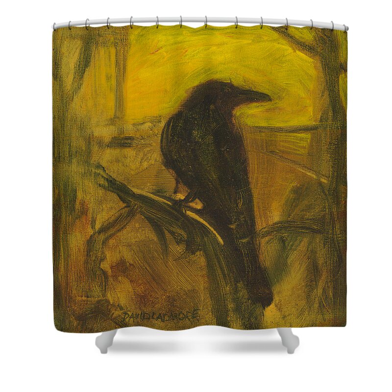 Bird Shower Curtain featuring the painting Crow 21 by David Ladmore