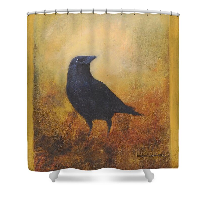 Bird Shower Curtain featuring the painting Crow 25 by David Ladmore