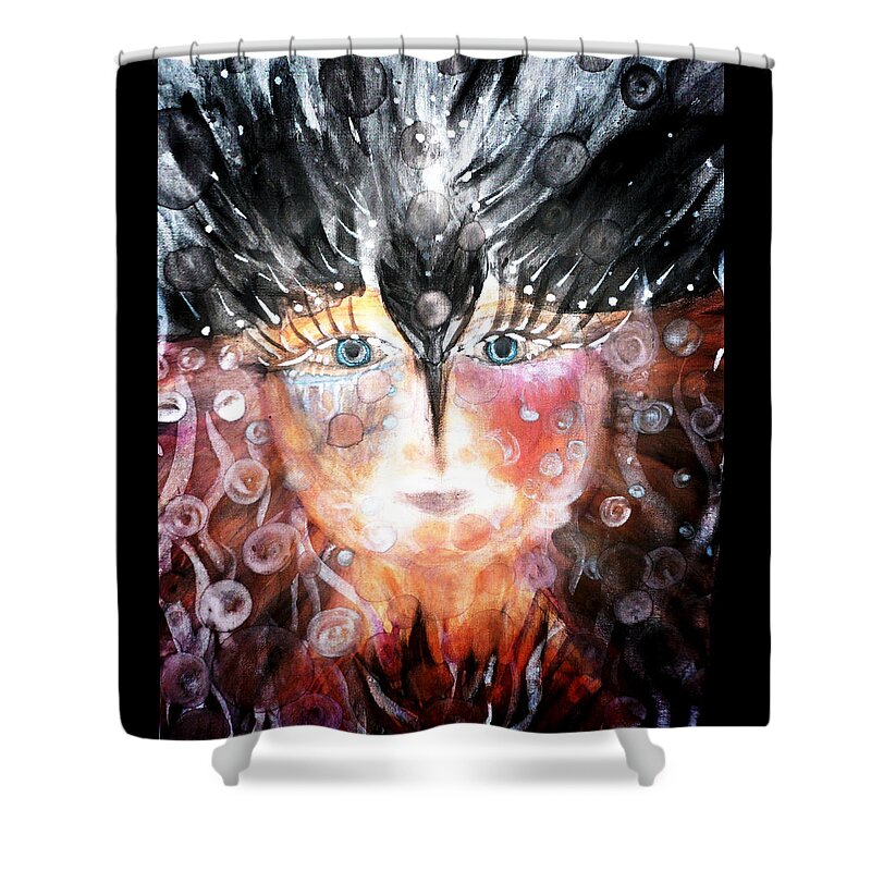 Crow Shower Curtain featuring the painting Crow Child by 'REA' Gallery