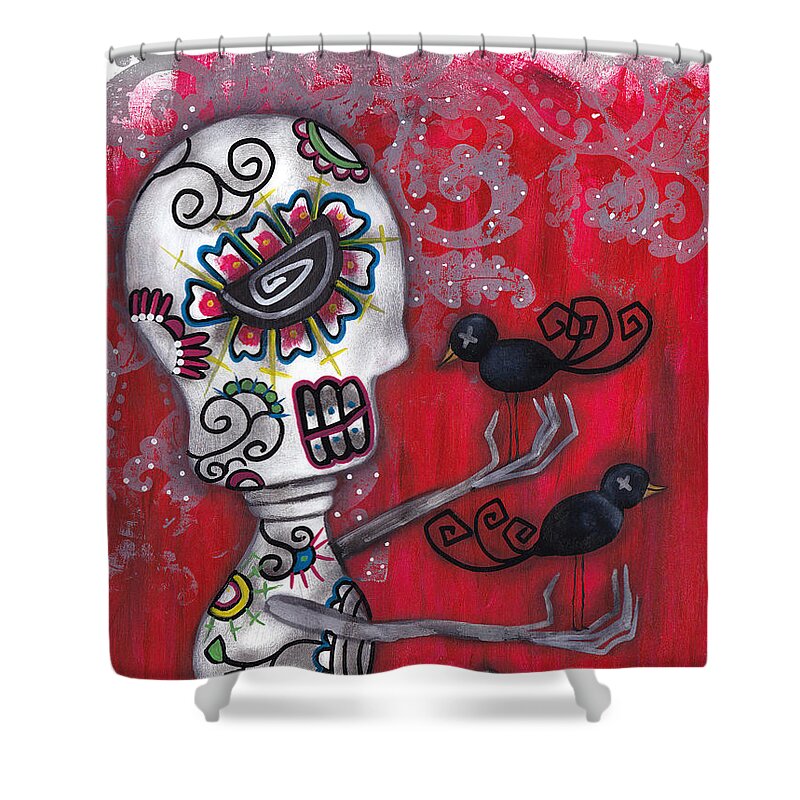 Day Of The Dead Shower Curtain featuring the painting Crow Secrets by Abril Andrade