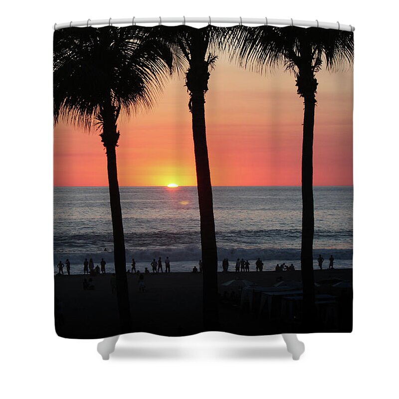 Beach Shower Curtain featuring the photograph Crowd at Sunset by Gravityx9 Designs