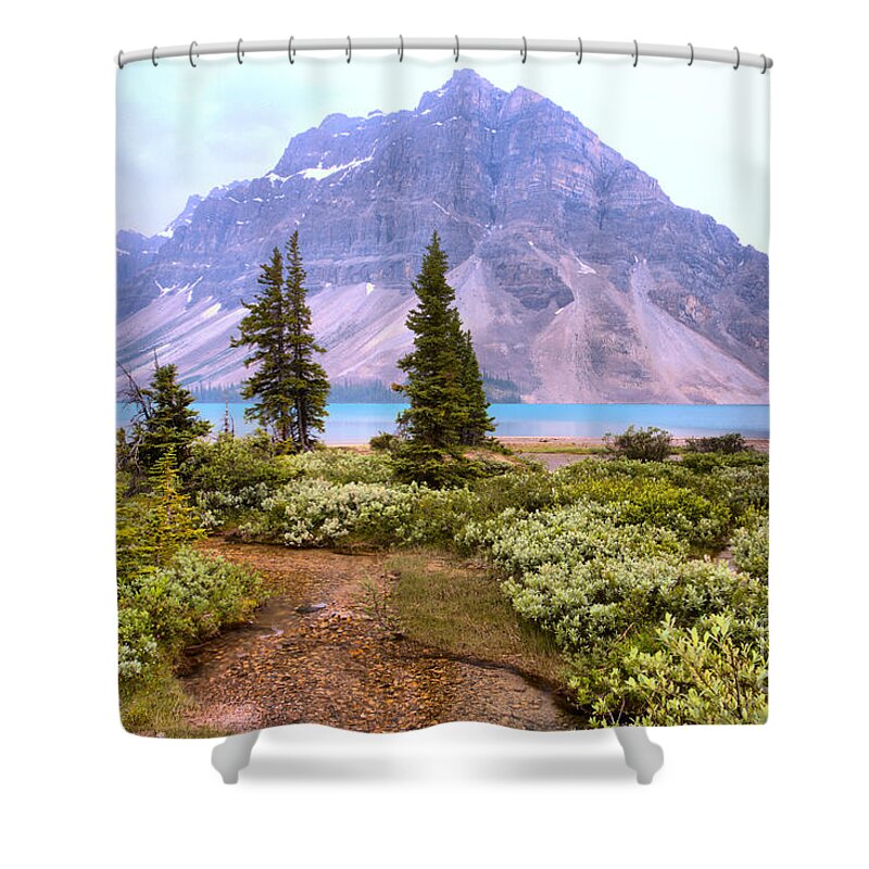 Bow Lake Shower Curtain featuring the photograph Crowfoot Mountain Through The Summer Smoke by Adam Jewell