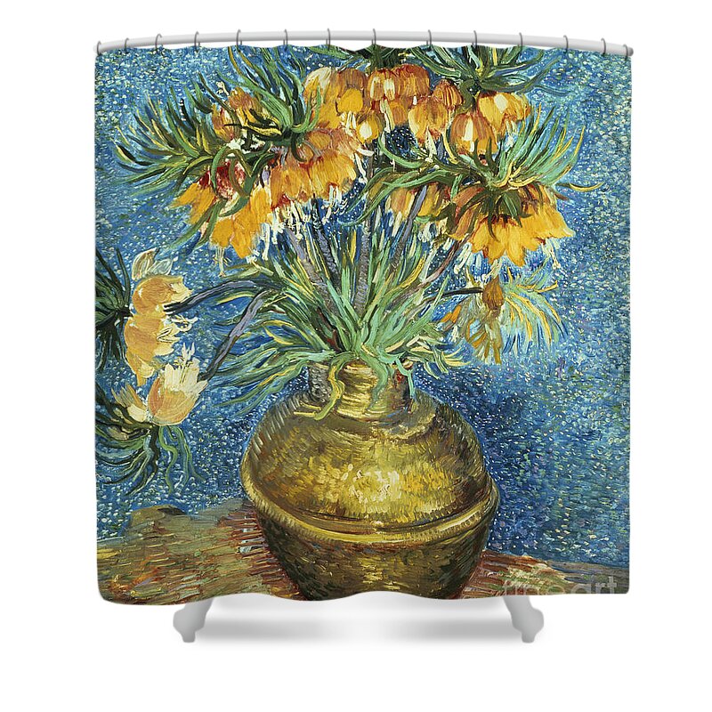 Crown Shower Curtain featuring the painting Crown Imperial Fritillaries in a Copper Vase by Vincent Van Gogh