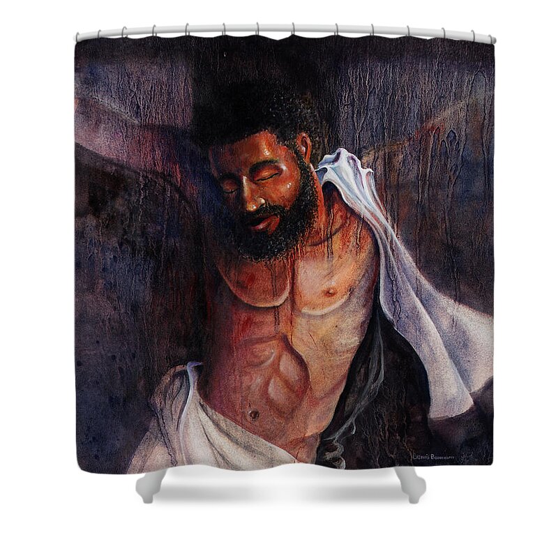 Christian Shower Curtain featuring the painting Crucifixion by Lewis Bowman